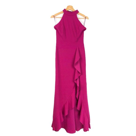 Woosea Magenta Pink Fuschi Halter Sleeveless Split Ruffle Maxi Mermaid Dress S - Picture 1 of 8
